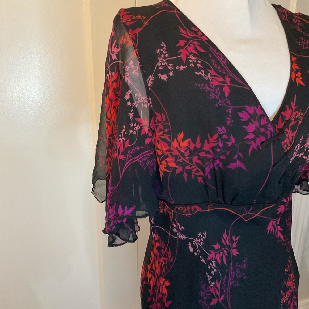 Vintage Dark Romance Whimsigoth Floral Silk Midi Dress Size 6
